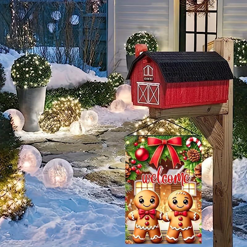 BlissYard Gingerbread Christmas Garden Flag 12x18 Inch Double Sided Holiday Gingerbread Couple Welcome Yard Flag Festive Scene Small Outdoor Garden Banner for Porch Lawn Patio Christmas Decor - Image 4